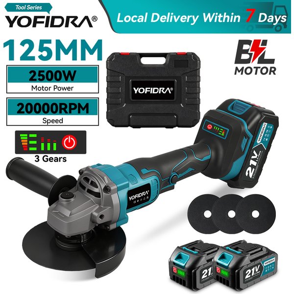 Szlifierka kątowa bezszczotkowa YOFIDRA 20000RPM 125mm do cięcia, szlifowania i polerowania drewna i metalu, narzędzie elektryczne kompatybilne z akumulatorami Makita 18-21V.