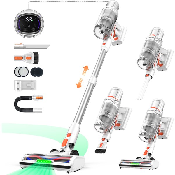 Ateroll 500W 85000Pa Kabelloser Staubsauger V11 Lange Laufzeit LCD-Display 3 Stufen Handstaubsauger mit Langem Schlauch Sofa-Saugkraft Haushaltsgerät