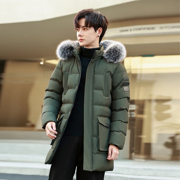 Hochwertige, winddichte, atmungsaktive, dick gepolsterte Outdoor-Jacke für Herren im Winter, dick, winddicht und warm, mit Mütze, lange Baumwolljacke
