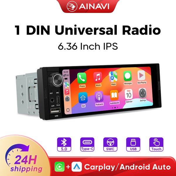 AINAVI Universal 1 Din 6,36 Zoll Autoradio K40 Wireless Carplay Android Auto HD 1280*720 IPS Touchscreen mit FM BT 5.0 Typ-C USB Linux Auto Multimedia Autoradio Stereo
