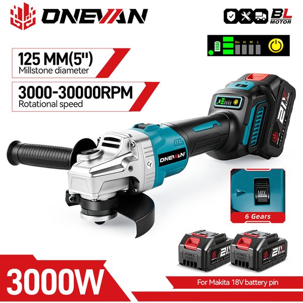 ONEVAN 6 Gänge Bürstenlosen Elektrischen Winkelschleifer 125 MM Wiederaufladbare Winkelschleifer Polieren Elektrowerkzeuge Für Makita 18 V Batterie Pin