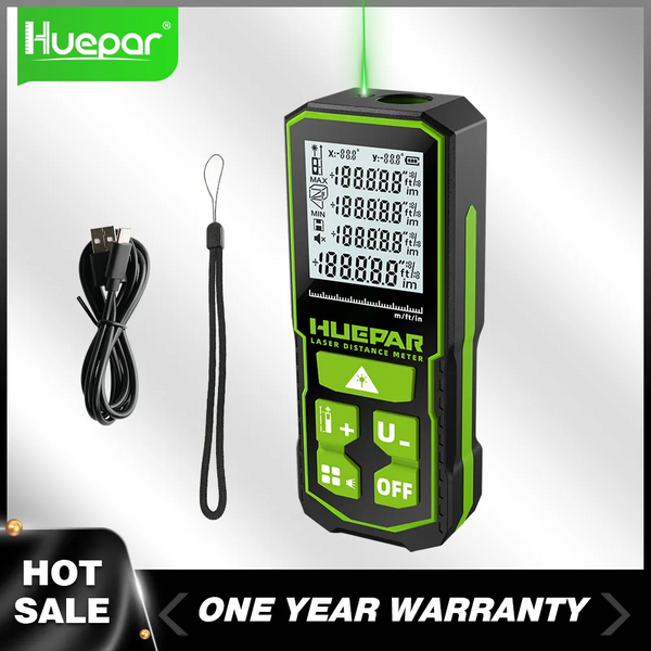 Huepar Green Beam Laser-Entfernungsmesser, digitaler Entfernungsmesser, 60 m/100 m/120 m, LCD-Bildschirm, Multifunktions-Trena-Laser-Messwerkzeuge