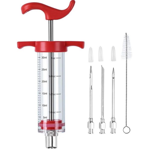 Seringue d'injecteur de dinde – 3 aiguilles d'injecteur de marinade, seringue d'injecteur de viande de 1 oz avec brosse de nettoyage, facile à utiliser et à nettoyer