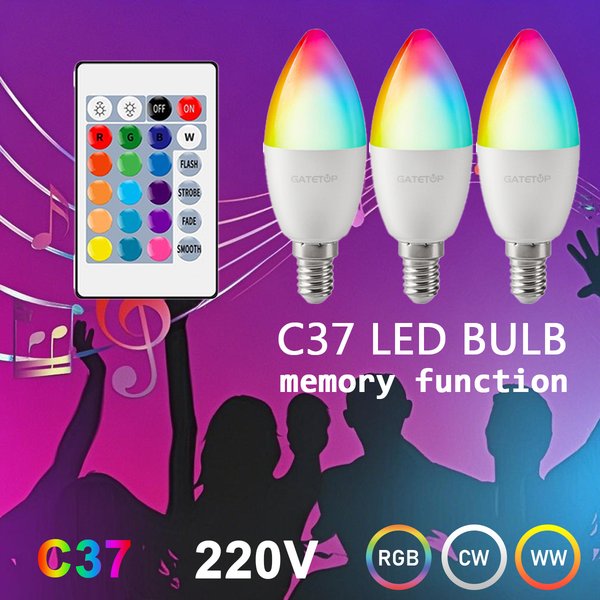 Ampoule LED E14 bougie RGB, télécommande 24 touches, variable 6W AC220V 110V, changement coloré pour chambre à coucher, salon, 1 à 10 pièces