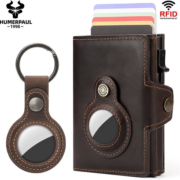 HUMERPAUL Wallet for Apple Airtage RFID Blocking Card Holder Business Aluminum Pop Up Slide Cardholder Case with Zip Coin Purse