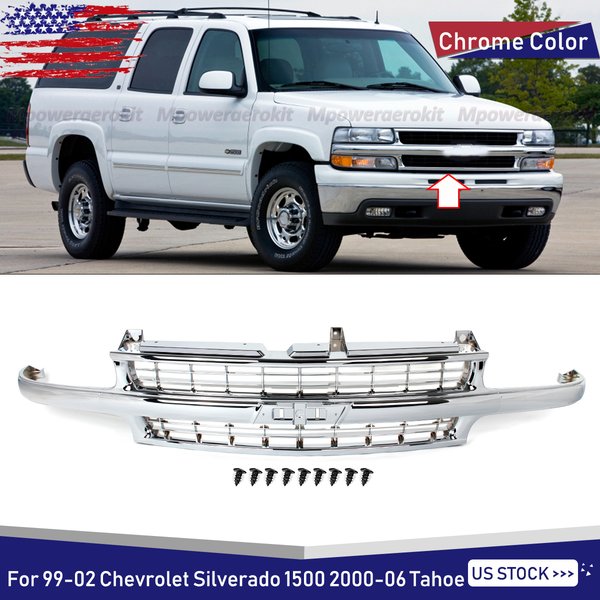 Magickit – calandre supérieure de pare-chocs avant entièrement chromée, pour Chverolet Silverado Tahoe banlieue 1999 – 2002, Style usine 2000 – 2006