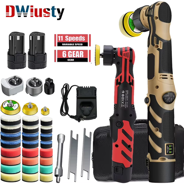 DWiusty 12V Akku-Mini-Autopolierer, kabellose Autopoliermaschine, 1/1,5/2-Zoll-Polierpads-Set für Autowachs, einstellbare Geschwindigkeit