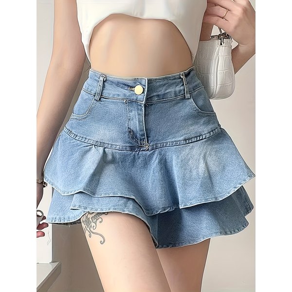 Jupe short en jean pour femme, vintage, streetwear, robe de RhKawaii délavée, mini jean à volants, été 2023