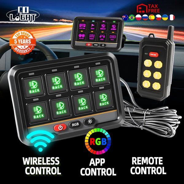 CO LIGHT Fernbedienung RGB Bluetooth 8-Gang-Schalttafel Toggle Momentary Pulsed Switch Pod für LKW Offroad Boot Auxiliary