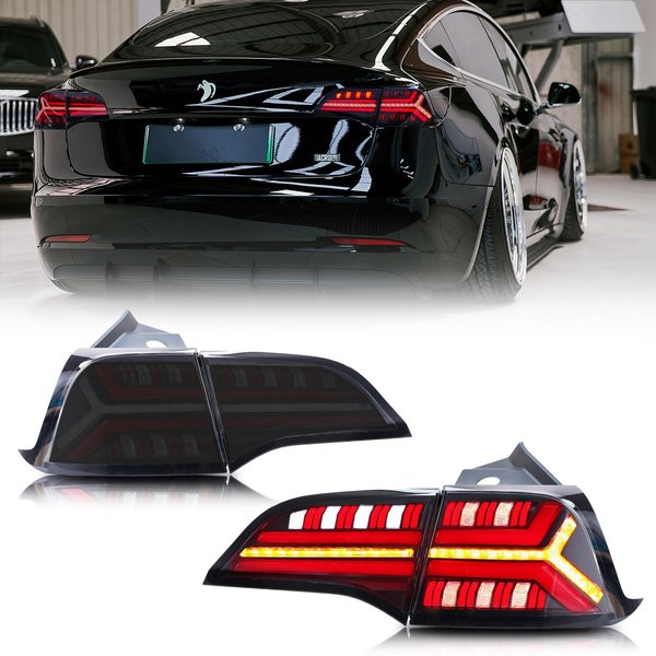 LED Tail Lights for Tesla Model 3 Model Y 2017-2023 Sequential Turn Signal Start-up Animation Black Rear Lamps Assembly