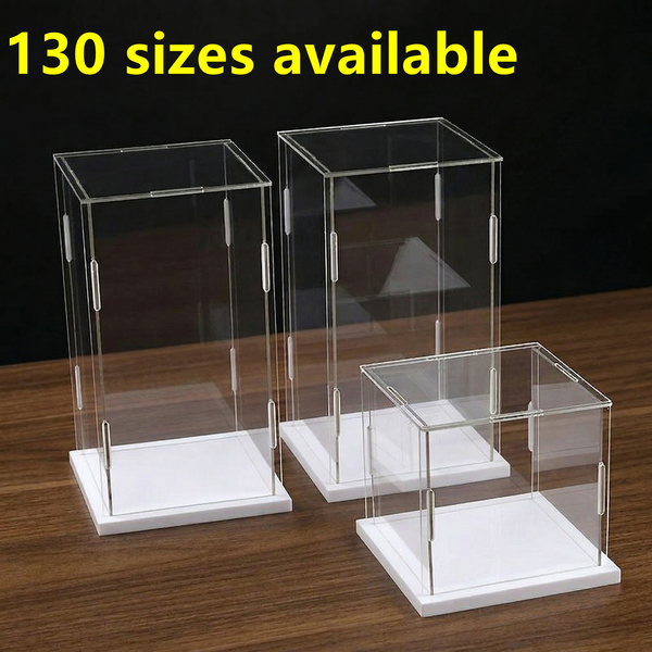 Boîte de présentation en acrylique avec base blanche, boîte en plastique, boîte de rangement cubique, petite boîte transparente à assembler, présentoir anti-poussière, pour objets de collection