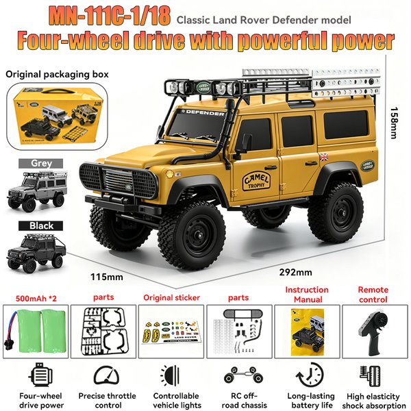 Voiture RC tout-terrain MN Model MN-111C à l'échelle 1/18, Land Rover Defender 4x4, simulation grandeur nature, pour garçons