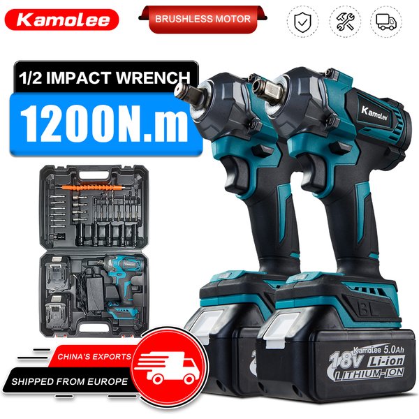 Kamolee 1200 N.M bürstenloser elektrischer Schraubenschlüssel, 1/2 Zoll, Gerüstbauer-Schlagschrauber, Auto-Reparatur-Demontage, wiederaufladbarer Schraubenschlüssel-Werkzeugsatz
