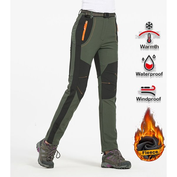 LNGXO Fleece Winter Pants Women Waterproof Warm Soft Shell Pants Hiking Trekking Camping Skiing Outdoor Windproof Thick Trousers