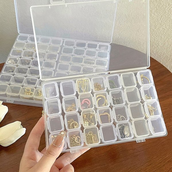 28 Fächer Kunststoff-Schmuckaufbewahrungsbox für Halsketten, Ohrringe, Ringe, Schmuckverpackung, Organizer, tragbare Pillen- und Medikamentenbox A-