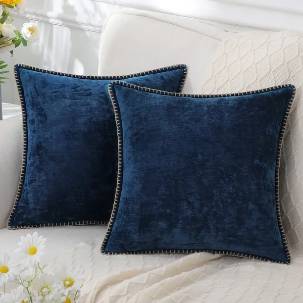 Housse de coussin en Chenille bleue 45x45, taie d'oreiller décorative pour canapé, 30x50cm, douce et luxueuse, pour décor de canapé de salon