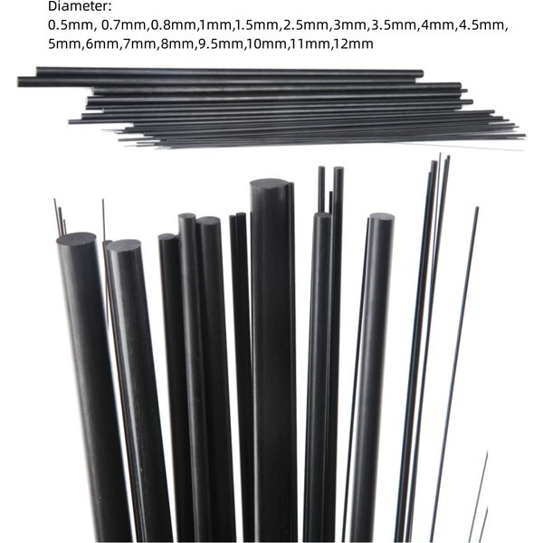 Tiges solides en Fiber de carbone, diamètre 0.5mm ~ 12mm, arbre cylindrique en carbone pour modèles RC ou bricolage
