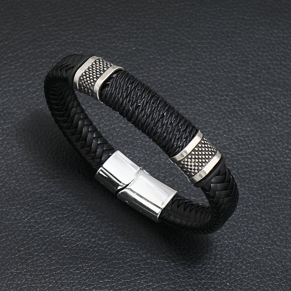 Bracelets en cuir véritable pour hommes et femmes, en acier inoxydable, corde tressée multicouche, bijoux, nouvelle collection 2022