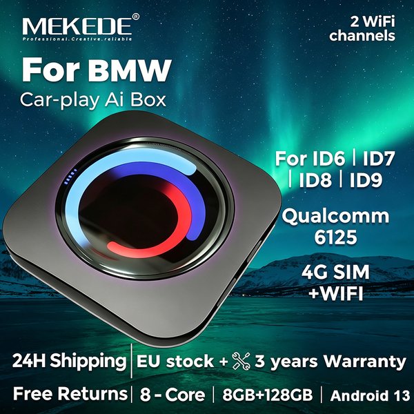 MEKEDE CarPlay sans fil pour BMW ID6 ID7 ID8 ID9, système intelligent AI Box CarPlay sans fil OEM Android Auto QCM6125 Android 13 8+128GB, mise à niveau FOTA en ligne