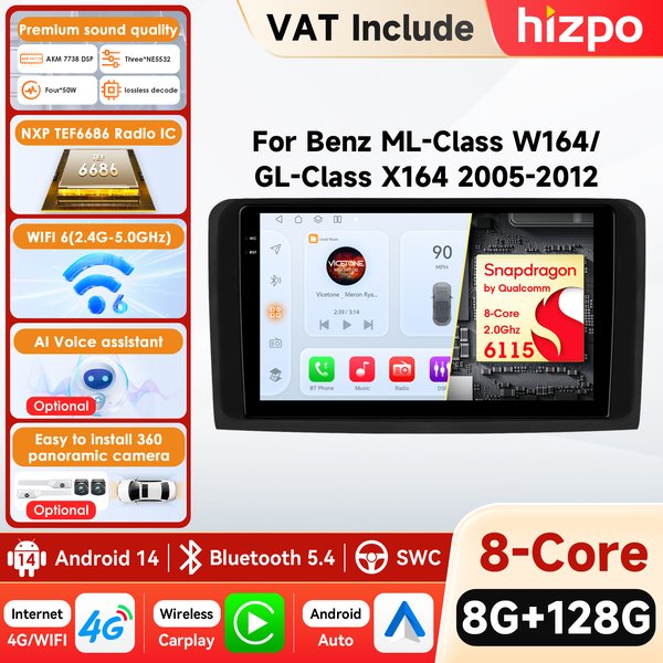 Hizpo Auto Intelligente Systeme 2Din Android 14 Autoradio für Mercedes ML W164 X164 ML350 ML300 GL500 ML320 ML280 GL350 Carplay 4G