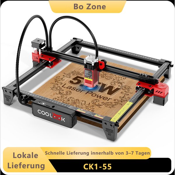 TwoTrees CK1-55 Lasergravierer mit WLAN-Offline-Steuerung, 5.5W blaues Licht Lasergravur-Schneidemaschine, Komprimierter Punkt LD+FAC Laserdruck-Matrixdrucker