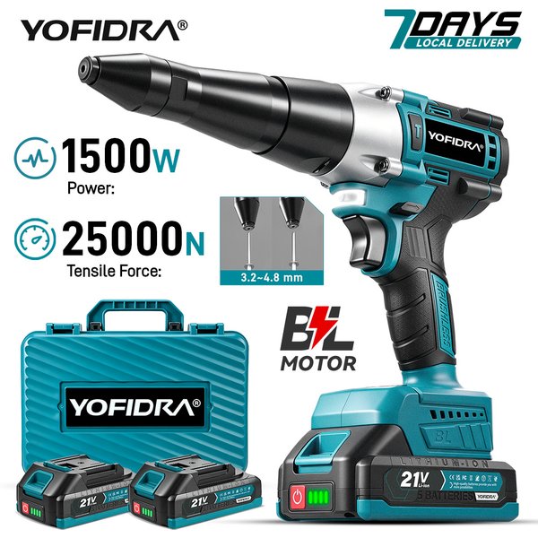 Pistolet à rivets électrique sans balais YOFIDRA 25000N 3,2~4,8 mm, perceuse à rivets sans fil, outil électrique pour batterie Makita 21V
