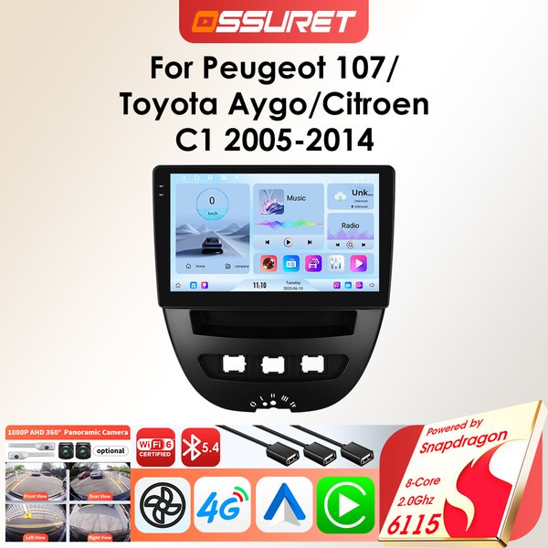 Android Autoradio für Citroen C1 Peugeot 2005 Toyota Aygo 2 Din Auto Stereo Multimedia-Player Carplay GPS-Bildschirm Audio 2013-2016