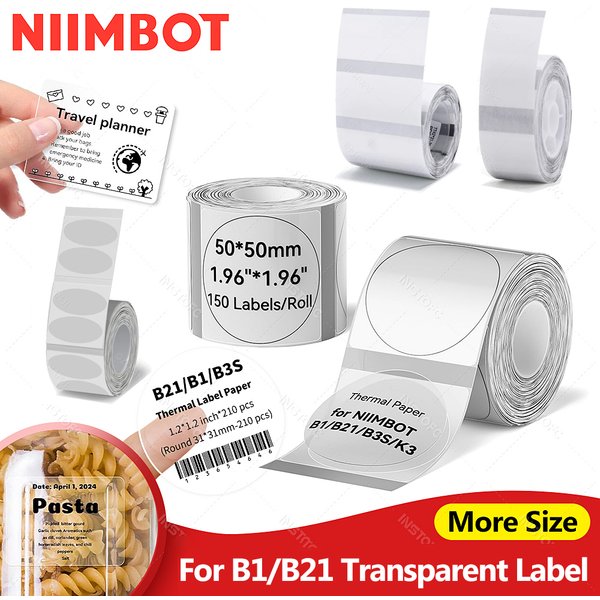 Niimbot B1 B21 Transparentes selbstklebendes Etikettenpapier für tragbaren Mini-Thermo-Etikettendrucker, transparenter runder Aufkleber