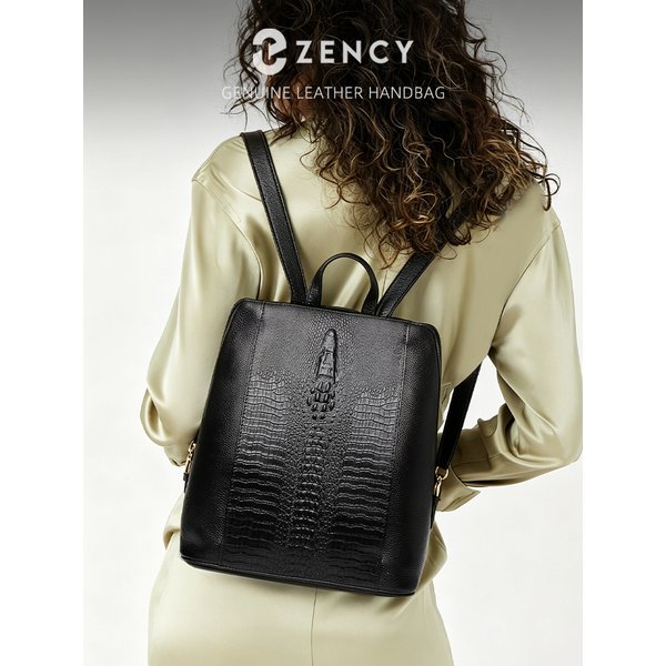 Sac à dos Zency en cuir de crocodile pour femme, 100 % véritable, sac de voyage, de travail ou d'école avec compartiment pour ordinateur portable, bagage à main