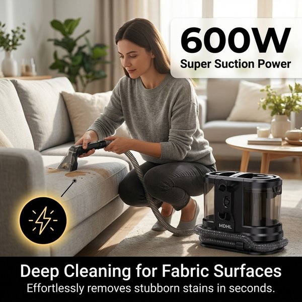 Mdhl Portable Carpet Cleaner 18Kpa Upholstery Cleaner 600W Powerful Pet Stain Remover for Sofa and Car Seat