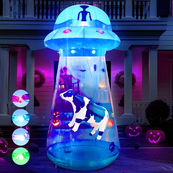 Sloosh 9 FT Halloween-Farbwechsel-LED-UFO-Alien-Dekoration mit integrierten Farbwechsel-LEDs, UFO-Halloween-Dekorationen für den Außenbereich, aufblasbare Hof- und Rasendekoration