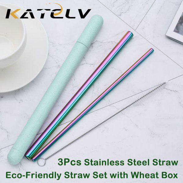 Ensemble de pailles en acier inoxydable 18/10, paille métallique de qualité, paille à boire réutilisable avec brosse de nettoyage, boîte Portable, accessoire de fête pour Bar