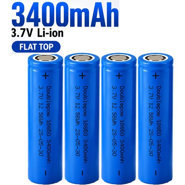 18650 Akku 3400mAh 3,7V Wiederaufladbare Li-Ionen-Lithium-Batterien mit flachem Anschluss für Taschenlampen, Spielzeug, Ventilatoren, Lautsprecher, elektronische Geräte