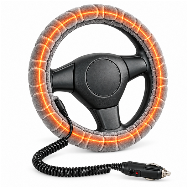 Universal Heated Steering Wheel Cover 12V Car Winter Hand Warmer 38cm Wheels Soft Plush Heating Cover with Coiled Cord
