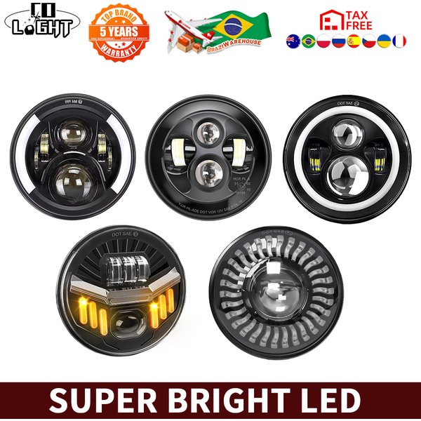 CO LICHT Für JK VAZ 7'' LED DRL Scheinwerfer 4x4 7 zoll Runde halo Scheinwerfer 7 "LED Scheinwerfer E9 Mit/kein Bernstein Blinker 12V 24V