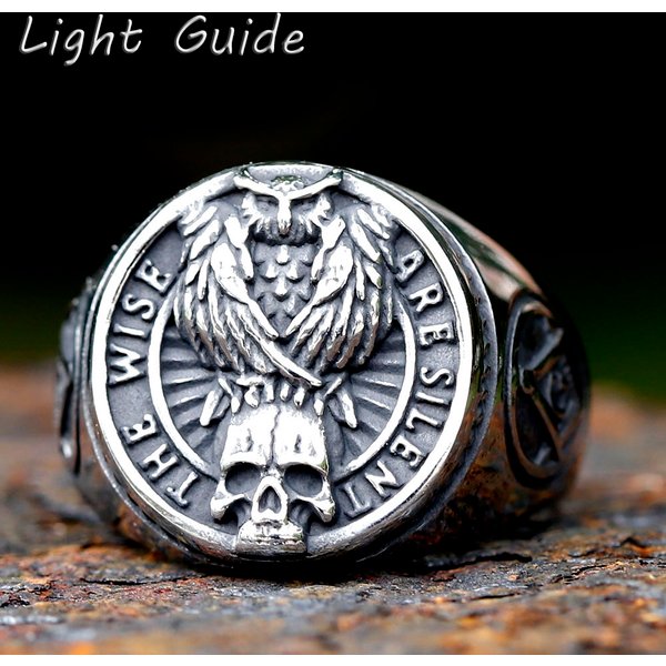 2023 New Gothic Viking Freemasonry and Raven Skull Ring For Men Women Stainless Steel Male Anel Gift Free Shipping