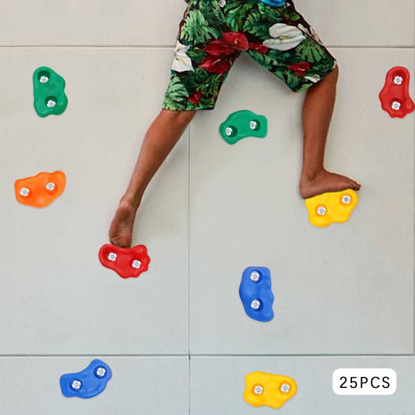25-teiliges Buntes Klettergriffe-Set für Kinder, PE-Material, Einfacher Halt, Sicher für Innen- und Außenspiel, Tragfähigkeit bis zu 100 kg
