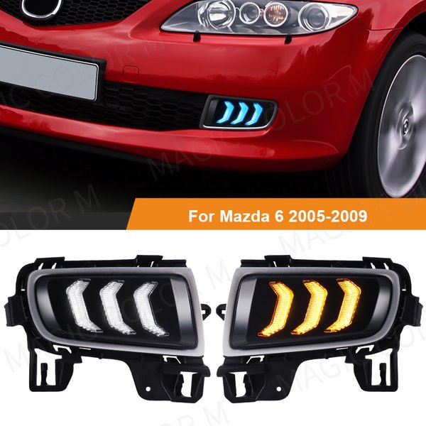 Feux diurnes DRL pour Mazda 6, antibrouillard LED, clignotant, blanc, jaune, bleu, accessoires de voiture, 12V, 2005, 2006, 2007, 2008, 2009