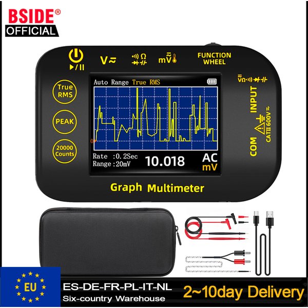 BSIDE Grafisches Digitalmultimeter S450 Datenaufzeichnungsgerät 1uV/1000V Photovoltaik/Bergbau TRMS Voltmeter Tester mit Akku, misst Kapazität, Diode, MAX/MIN/PEAK Spannung, Temperatur, Ohm,