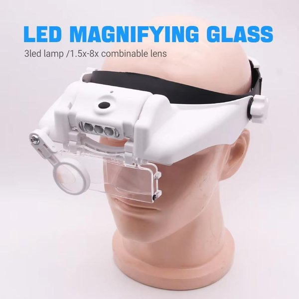 Loupes mains libres avec grossissement éclairé 1.5x-8x, rechargeables par USB pour la réparation de soudure, l'entretien de l'horlogerie