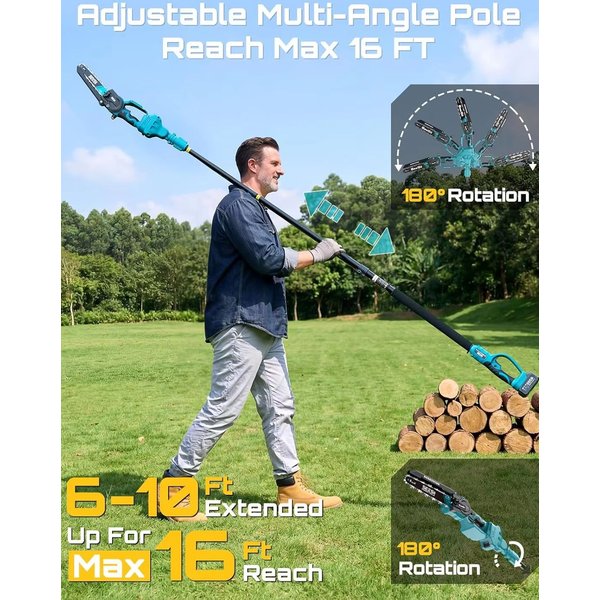 SEESII 8'' bürstenlose Elektro-Kettensäge mit 3M-Verlängerungsstange, 2-in-1-Astschere, kabellose Kettensäge, Baumschere, Astschneider, Beschneidungswerkzeug für Makita 18V-Akku
