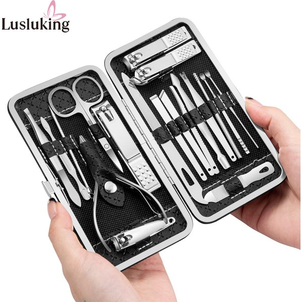 9/16/19Pcs Maniküre Set Schwarz Edelstahl Nagel Clippers Häutchen Zange Pediküre Professionelle Pflege Werkzeug Reinigung pflege Kit