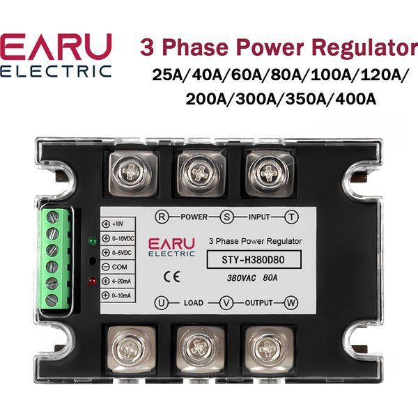 EARU Module de régulation de tension à relais statique triphasé, régulateur de puissance à thyristor AC380V 25A-400A SSR entièrement isolé avec kit ventilateur