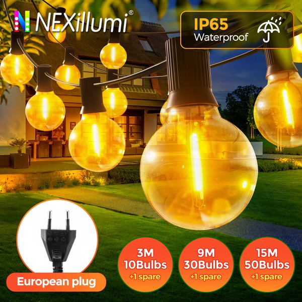 Guirlande lumineuse Globe LED G40 pour l'extérieur, ampoules en plastique IP65 de 3M/9M/15M, guirlande de balcon, lampes féeriques pour décoration de fête de noël et de mariage