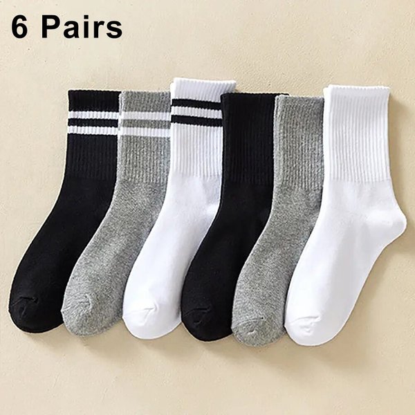 6/10 Pairs Women Mid Socks Solid Color Breathable Comfortable In Autumn Winter Sweat Absorbing High-Quality Casual Socks Sports