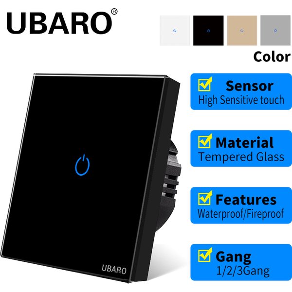 UBARO Eu Wand Touch Schalter Luxus Glas Panel Led-anzeige Power Licht Sensor Taste Live Draht Control Schalter 1/2/3 Gang