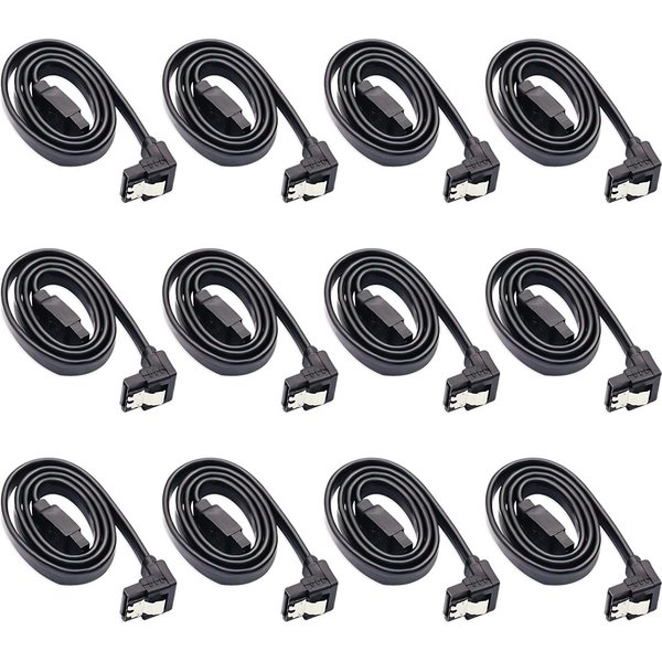Paquet de 12 câbles de données SATA 90 degrés à Angle droit SATA III 6.0 Gbps câble noir avec câble SATA de verrouillage pour disques HDD SSD CD DVD