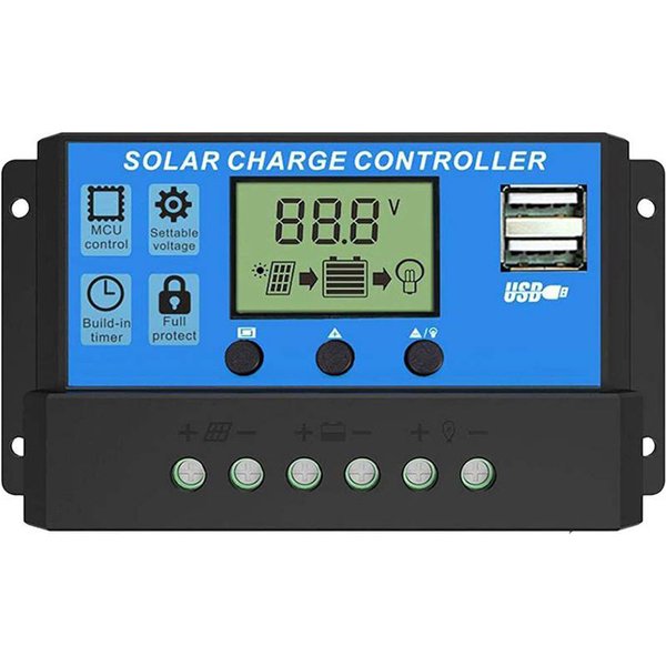 Regulator Ładowania Solarnego 10A do 100A Wyświetlacz LCD Podwójne USB Automatyczny Regulator do Ładowania Akumulatorów z Paneli Solarnych