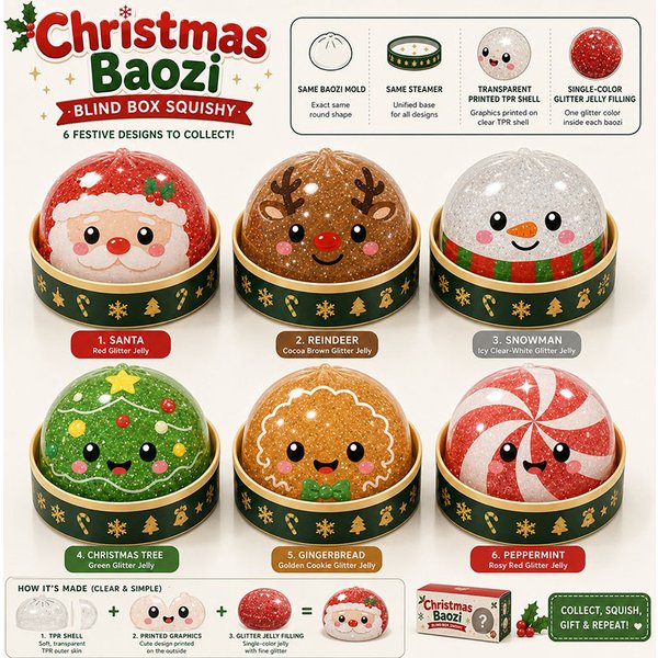 Nouveau jouet anti-stress en forme de boulette de pâte à ravioli, avec motif de Père Noël et de renne, idéal pour les fêtes de Noël, à offrir en cadeau aux adultes.