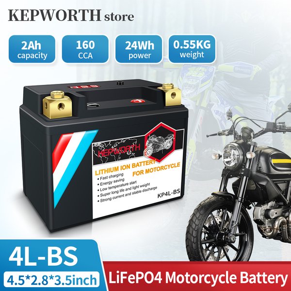 KEPWORTH 4L-BS 12V 2Ah LiFePO4 Motorrad-Starterbatterie 160CCA mit integriertem BMS ersetzt die Lithiumbatterie für Honda Husqvarna Kawasaki Suzuki Yamaha Motorräder